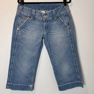 True Religion Womens Capri Jeans Size 31 Sammy Big Denim Distressed